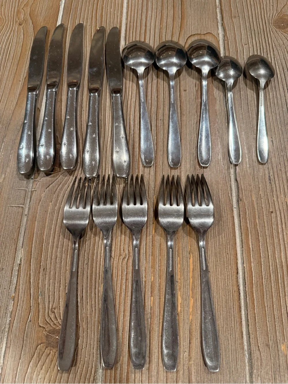 Vintage Wallace Stainless NORTH STAR Atomic Starburst Flatware Lot 15 Pieces MCM